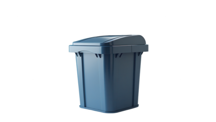 A rendered image of a modern, neutral-toned plastic trash receptacle against a dark background.