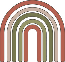 Naklejka premium Illustration of a rainbow with muted earth tone colors consisting of five curved lines on white backdrop