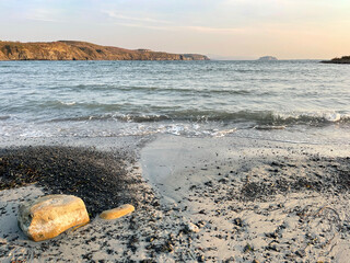 Autumn morning in Akhlestyshev Bay on Russian Island in Vladivostok. Russia