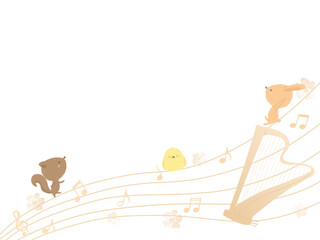 ハープと動物たちのイラスト