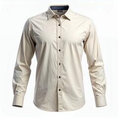 Elegant long-sleeve shirt in a neutral tone presented on a seamless white backdrop