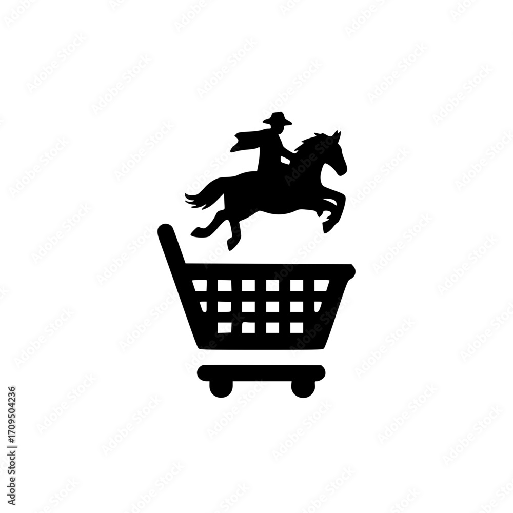 Poster shopping cart vector with equestrian icon expressing freedom and motion in digital retail interactio