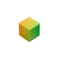 A small cube shaped foam block with a gradient color transition from yellow to lime green on transparent background