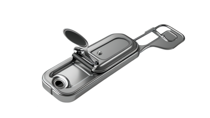 A metallic latch mechanism, highlighted by a sleek design and clean lines, is presented on a black backdrop.