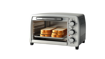 A modern, compact toaster oven showcases slices of golden-brown toast, ready for a quick and easy snack.