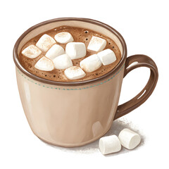 Cozy mug of hot chocolate with fluffy marshmallows on a dark background