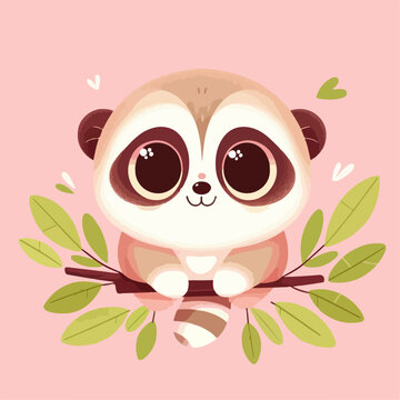 flat illustration of a slow loris on a tree