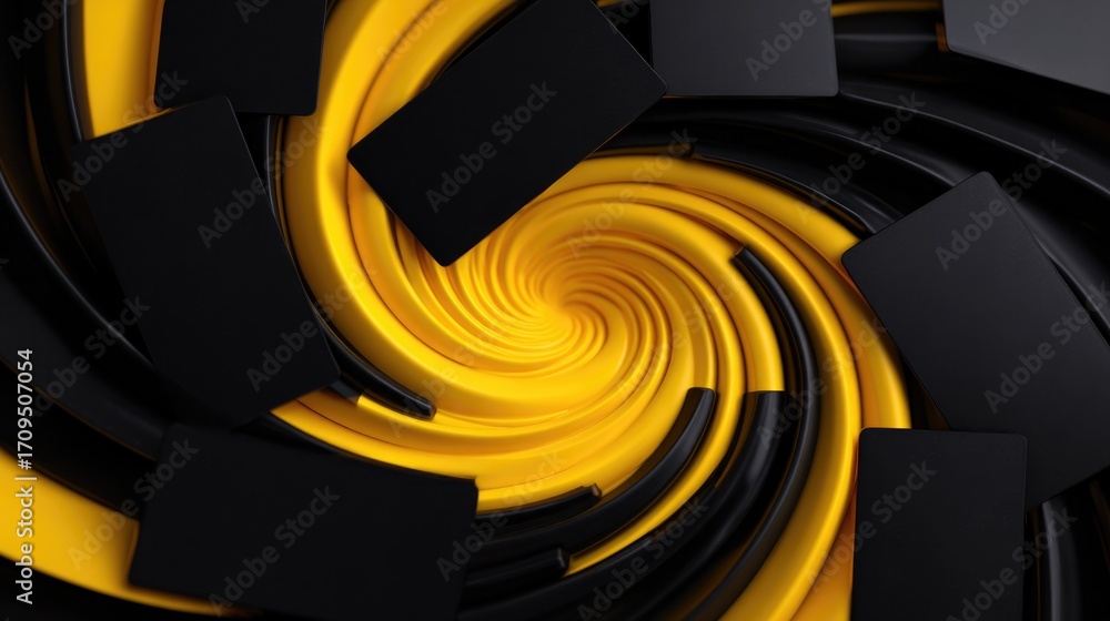 Aufkleber spiraling yellow and black shapes create dynamic visual motion a