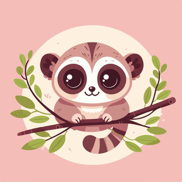 flat illustration of a slow loris on a tree