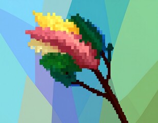 Pixel art tree with vibrant colors,  abstract background