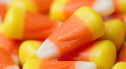 Closeup of a pile of colorful candy corn, a popular halloween treat
