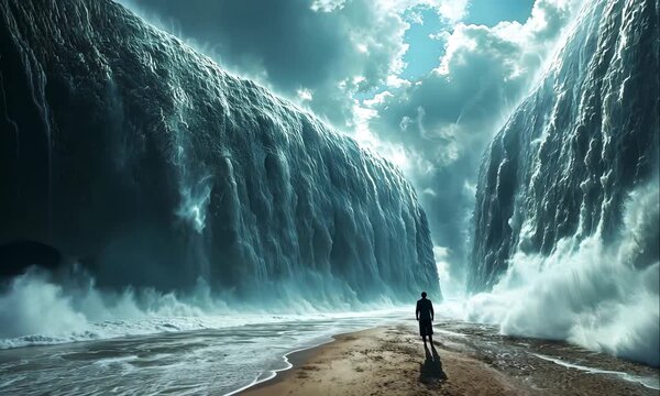 Biblical Depiction of Moses Parting the Red Sea to Lead the Israelites to Freedom