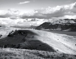 Black and white mountain landscape