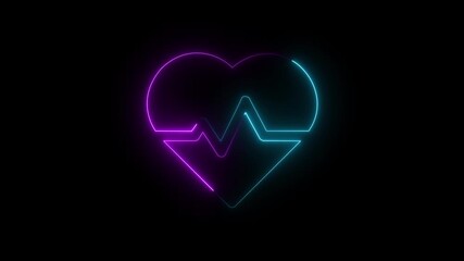 4k abstract glowing neon Heart and cardiogram. heartbeats icon animated on black background. neon heartbeat icon pulsating against a deep. - Powered by Adobe