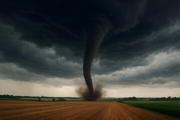 Tornado funnel over farmland storm landscape