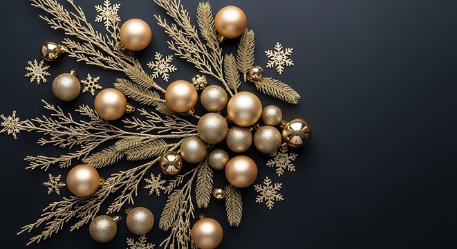 Christmas Decoration Arrangement on Dark Background.