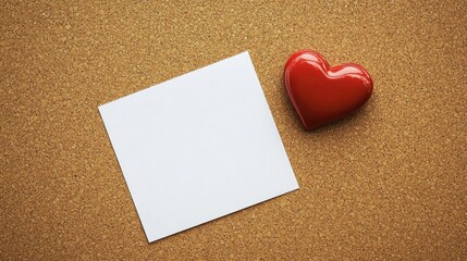 Blank Note  Red Heart on Corkboard.