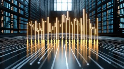 Digital data visualization with glowing abstract technology in futuristic server room design - Powered by Adobe