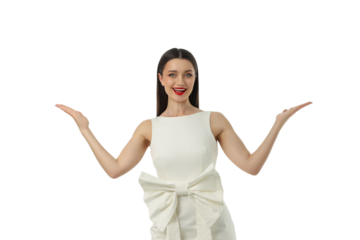 Elegant woman smiles with charm, isolated, PNG