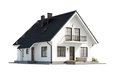 3D rendering of a two-story white house with dark roof