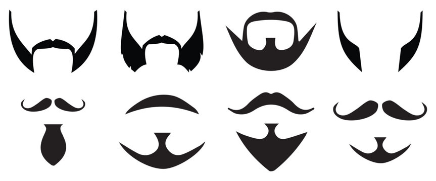 "Hipster Men Hairstyles and Beard Styles Collection &ndash; Vintage Vector Silhouette of Mustache and Haircuts Icons"