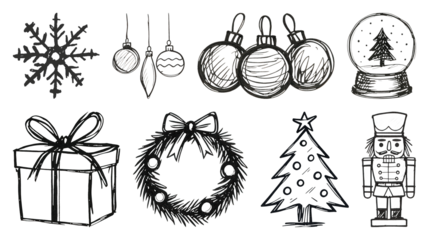 Festive holiday sketch illustrations.