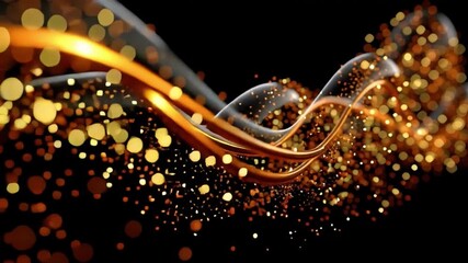 Golden Abstract Swirls: Elegant golden swirls and bokeh dots dance gracefully against a deep black backdrop, creating a mesmerizing effect. This image evokes a sense of luxury, sophistication.