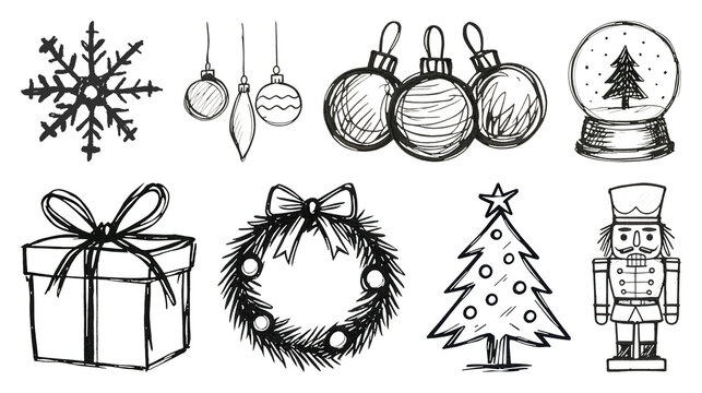 Festive holiday sketch illustrations.