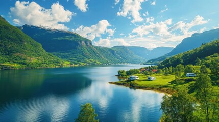 Scenic Fjord Norway Summer Camper Vans.