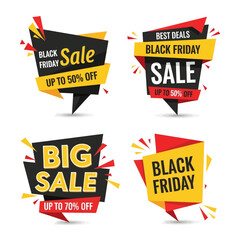 Black Friday sale advertisement with different designs and discounts.