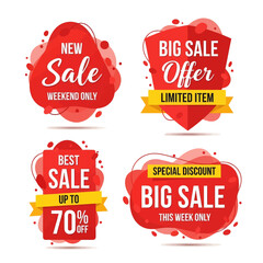 Collection of vibrant red sale badges with various promotional text for limited-time offers and discounts.