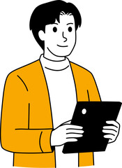 Smiling Business Man Holding Tablet Illustration