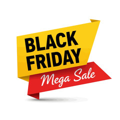 Yellow and red origami-style banner for Black Friday Mega Sale.