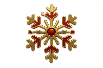 Golden and red christmas snowflake shining on transparent background