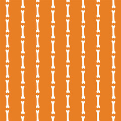 Hand drawn bones arranged as vertical stripe pattern creating a Halloween spooky scene in colors of off white and orange. Holiday seamless vector pattern. Great for home decor, fabric, wallpaper, gift