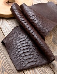 Brown snake skin leather