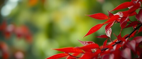 Close-up view of red leaves creates 