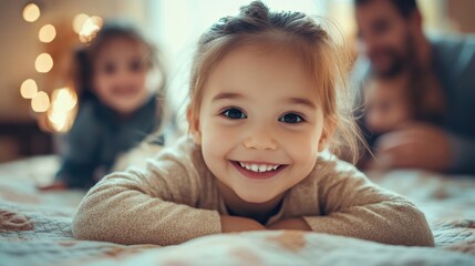 Fototapeta premium Happy Child with Family in Cozy Home.