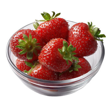 Fresh Ripe Strawberries Overflowing a Clear Glass Bowl Macro Shot Healthy Red Fruit Perfect for Food Photography and Graphic Design Elements PNG no background