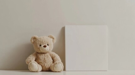 Beige Teddy Bear Blank Canvas Mockup.