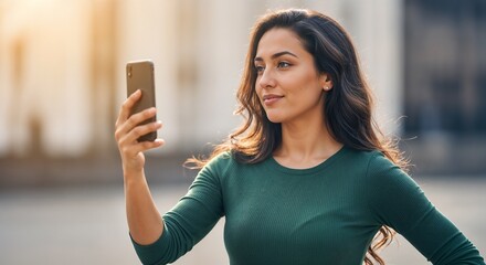 Confident woman taking selfie 