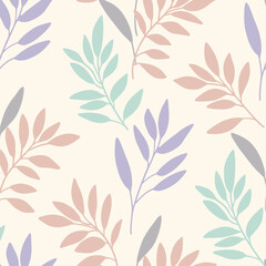 Seamless pattern of delicate leaves in pastel colors on a cream background leaf pattern botanical