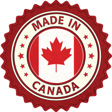Red Seal Made In Canada Emblem with Maple Leaf stamp