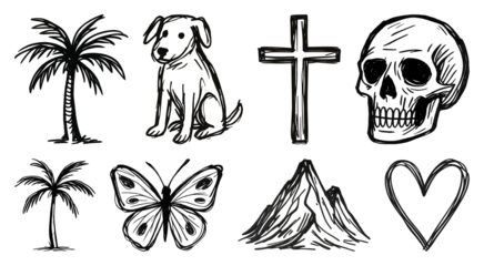 Hand-drawn icons nature symbolism