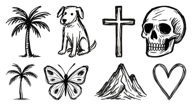 Hand-drawn icons nature symbolism