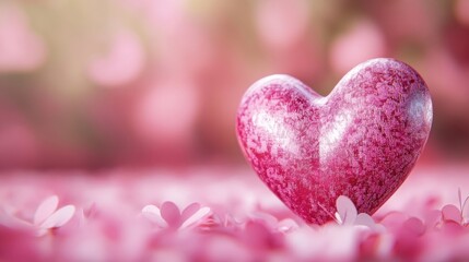 Pink Heart Among Flowers.