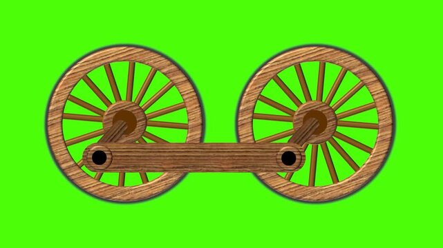 Animation of a train wood wheel turning | loop mp4 | greenscreen