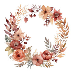 Watercolor Floral Wreath with Terracotta and Orange Flowers image photo