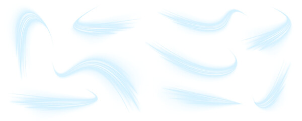 Bright blue lines curve and intertwine, forming an abstract web of high-speed data flow. The vibrant gradients enhance the sense of motion. Ideal for digital network or AI visuals. PNG