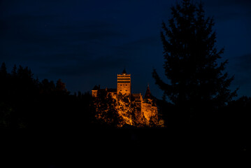 the castle at night in the city of the castle Romania